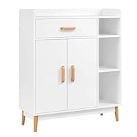 HOMFA Sideboard Storage Cabinet, Free Standing Cupboard Chest Room Display Unit Entryway Cabinet 1 Drawer 2 Doors 3 Shelves with Legs Decor Dining Furniture for Home, White