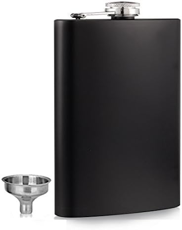 GENNISSY Black 8 OZ Hip Flask - Classic Stainless Steel Flasks for Liquor with Funnel