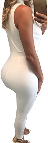 FANCYINN Women Zipper Front V-neck Bodycon Club Long Jumpsuit Romper
