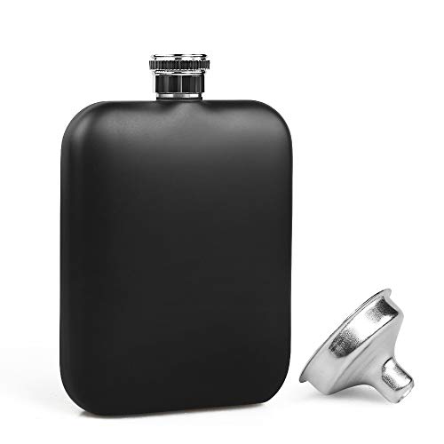 KWANITHINK Flask for Liquor for Men, Stainless Steel Hip Flask with Funnel, Pocket Liquor Flasks 6 oz (Black)