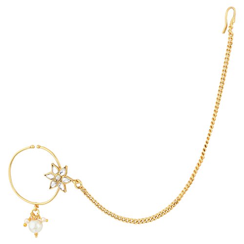 ADIVA Bridal Wedding Nath White Copper Pierced Nose Ring for Women