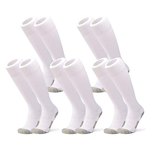 image for CWVLC Big Boys' Knee High Workout Training Rugby Socks, 5-pair White, 