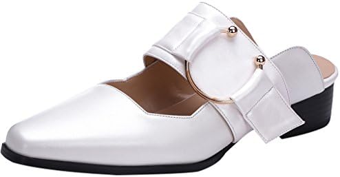 Calaier Womens Camirror Closed-Toe 3CM Block Heel Slip-on Mule Shoes, White, 5 B(M) US