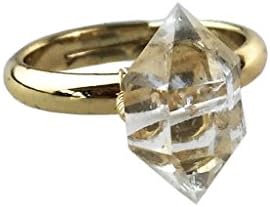 Hoxis Frozen Ring Raw Herkimer Diamond White Crystal Ring/ Handmade Quartz Gold Tone Ring