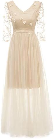 Women Embroidered Tulle Evening Prom Dress with 3D Floral Appliques