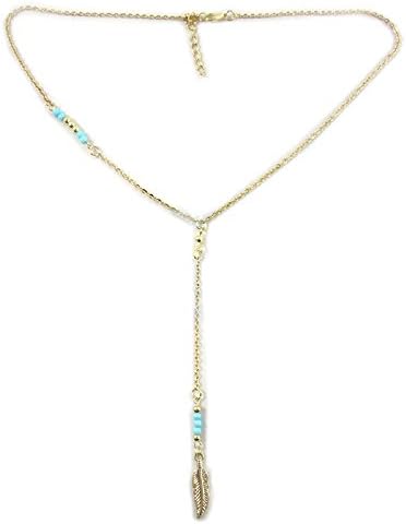 Retro Handcraft Beaded Turquoise Necklace / Fringing Metal Feather Concise Style Short Necl Ring / Bohemian Fashion Alloy U Shaped Beauty Jewelry