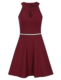 Insnova Vestido de línea A, con cuello halter, sin espalda, falda skater