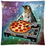 Decorative Printed DJ Cat Pizza Cat Home Bedroom Pillowcase Custom Throw Cushion Pillowcase Pillow Cover 20"x30"(two sides)