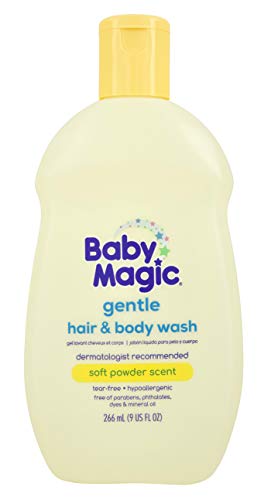 Baby Magic Gentle Hair & Body Wash | Tear-Free, Free of Parabens, Phthalates, Sulfates and Dyes, Calendula Oil & Coconut Oil, Soft Powder Scent, 9 Fl Oz