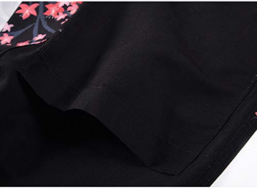 LifeHe Men's Japanese Dragon Printed Cotton Blends Linen Kimono Cardigan Jackets Top (Black, M) - Thumbnail 5