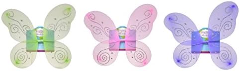 Three (3) Pink, Purple and Green Dress-Up Glittered Fairy Wings 15" x 17"