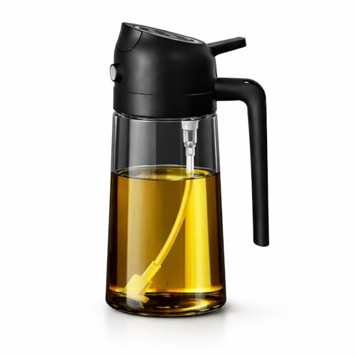 Garrafa Spray de Azeite 2 em 1 470ml – Pulverizador e Dosador para Óleo e Vinagre, Dispensador de Azeite em Vidro Premium para Air Fryer, Saladas, Churrasco e Cozinha (Preto)
