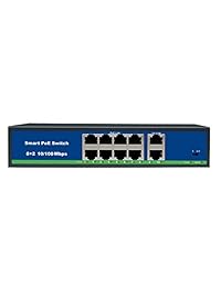 ANVISION 10 Puertos Ethernet PoE+ Interruptor con 8 Puertos PoE + 2 Uplink, Soporte VLAN y 820.2 ft Extend Distancia, 10 100Mbps IEEE2.0af at,