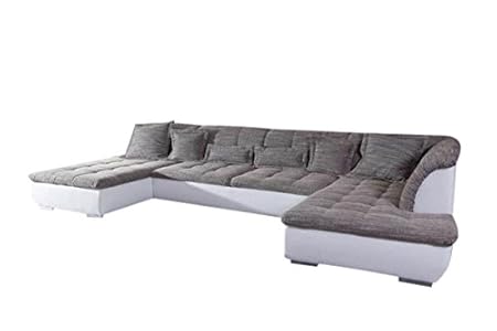 KAWOLA Ecksofa FLORENZ - BIG SOFA Lederimitat und Stoff in weiß - grau 182 x 384 x 205 cm