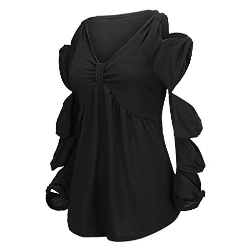 image for HimTak Fashion Women's Large Size Bow Cut Sleeves v-Neck Solid Color S