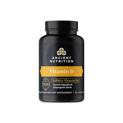 Ancient Nutrition Vitamin D Supplement, 5,000 IU Vitamin D for Immune Support, Made from Bone Broth and Mushroom Extract, Supports Healthy Inflammation, Paleo and Keto Friendly, 60 Capsules
