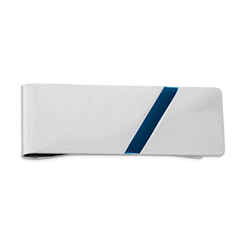 925 Sterling Silver Rhodium-plated Blue Enameled Money Clip