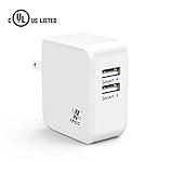 iXCC UL Certified 2 Port Wall Charger, 24W/4.8A Optimal Dual USB Charging Port Universal Charger Adapter for iPhone 7 / 6s Plus, iPad Air Mini 3, Galaxy S Note Series, LG, etc - White