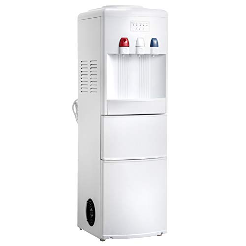 VEVOR 2 In 1 Water Dispenser w/Built-in Ice Maker Machine Hot and Cold Top 3-5 Gallon Bottle Electric Hot Cold Water Cooler Dispenser White