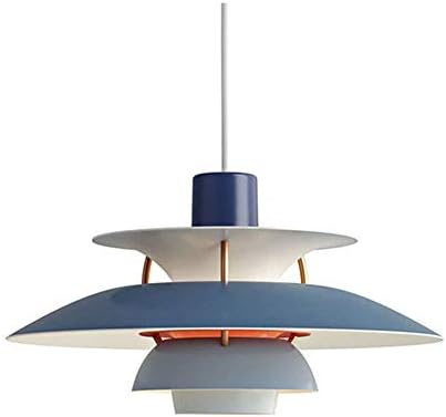 QLIGHA Pendant Light with Wrought Iron Lampshade Modern Industrial Style Bedside Bedroom Cafe Metal Chandelier Illumination,Blue,D35×H27cm