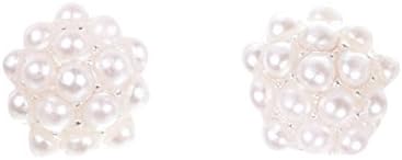 Rhodium Plated Cluster Stud Earring with Miniature Glass Pearls by Zoetik