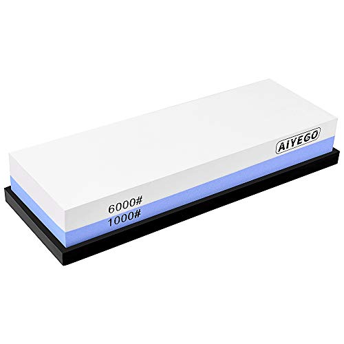Knife Sharpening Stone, 2 Sided Grit 1000/6000 Whetstone Set with Non-slip Silicone Base for Home Kitchen(Blue&White) - Thumbnail 7