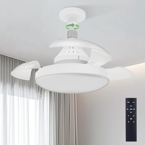 Ventilador de Teto com Controle Remoto Pás Retráteis E27 LED 18W 3 Cores 4 Velocidades Motor Brushless 85-265V