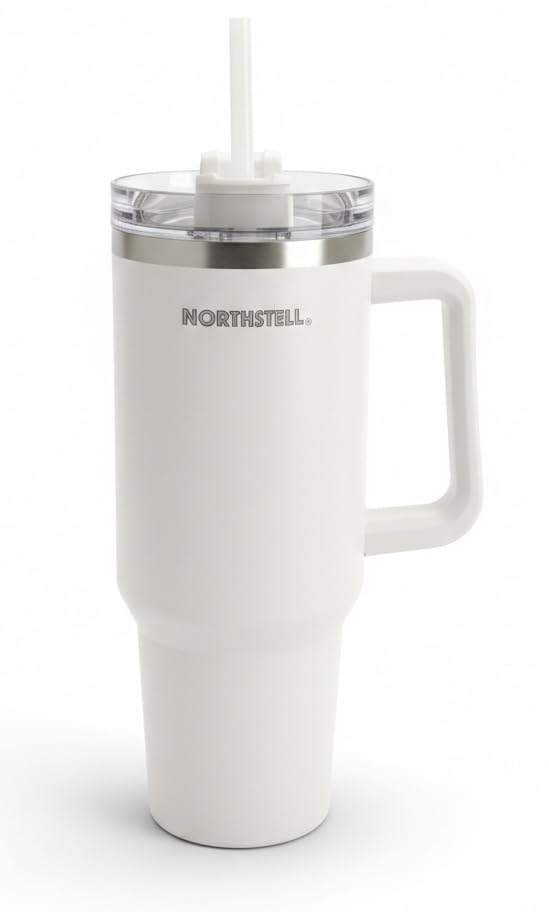 NORTHSTELL Insulated Tumbler 40 oz (1.18 L) with Handle and Leak Proof Lid - Stainless Steel - Keeps Cold and Hot - Compatible with Cup Holders (White)