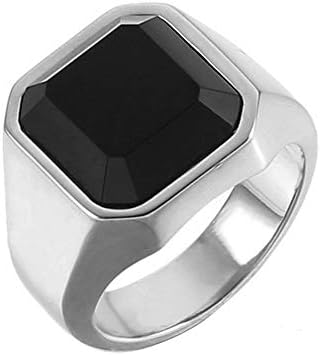 Men's Stainless Steel Signet Ring Square Enamel Vintage Rings for Men Silver Gold Sizes 8-12