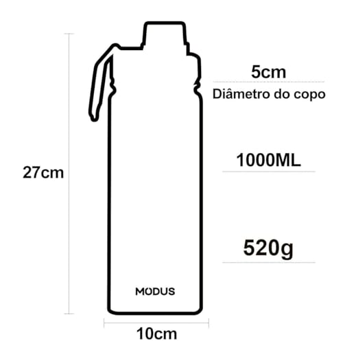 MODUS 950mL Garrafa Térmica Aço Inoxidável Com Alça Paracord (Preto)