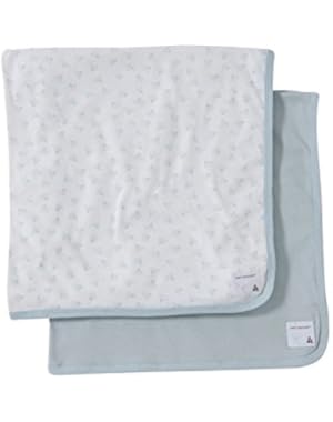 Set of 2 Bee Essentials 1 Ply Blankets, 100% Organic Cotton (1 Solid + 1 Honeybee Print, Sky)