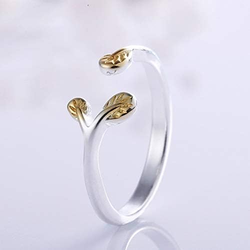 DLIAAN Rings Opening Adjustable Silver Ring Woman Creative Birthday Gift Sweet Cute Golden Leaf Ring Hand Jewelry