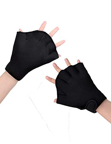 LORIE Aquatic Gloves Fitness Water Resistance Training Aqua Fit Webbed Swim Gloves (Black, S)