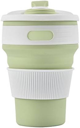 FANTAI Coffee Travel Mug - Collapsible Certified BPA FREE Food-grade Silicone Pocket-sized Camping Mug with Lid Portable and Reusable for Travel,Camping and Hiking, Microwave Safe-12oz (Green)