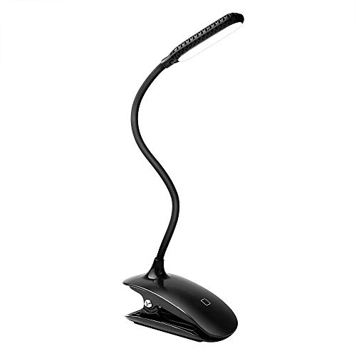 Rechargeable Clip On Book Light，Flexible Desk Lamp and Touch Sensor LED Lamp with 3 Brightness Levels Portable