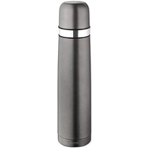 Isosteel VA-9901DAT 34 fl. oz, Double Walled DUO-Vacuum Flask Titanium Gray, 2 stainless steel/plastic screw-on mugs, 18/8 Food Grade Stainless Steel