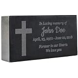 Personalized Human Memorial Stone - Black Granite Engraved With Photo, 12x6 Inches, Silhouette Design