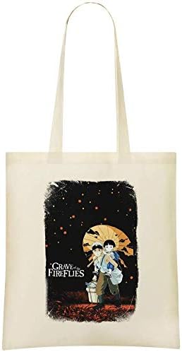 Grave Of The Fireflies Homelessness Custom Printed Grocery Tote Bag - 100% Soft Cotton - Eco-Friendly & Stylish Handbag For Everyday Use - Custom Shoulder Bags