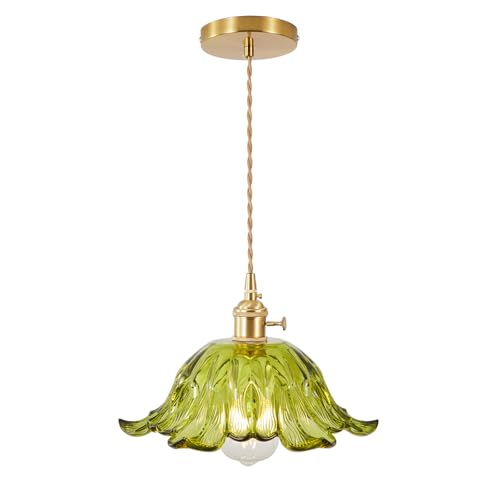 YJQHXY Green Scalloped Glass Pendant Light