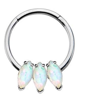 AVNIS Nose Ring Hoop – Stainless Steel White Opal Helix Piercing Jewelry – 16G Tragus Earrings for Women – Versatile Septum Clicker with Modern Colors and Designs