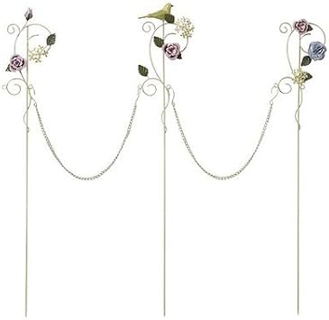 Amazon 花壇 ミニフェンス チェーンピック ブルーム アイボリー バラと小鳥のオーナメント フェンス 垣