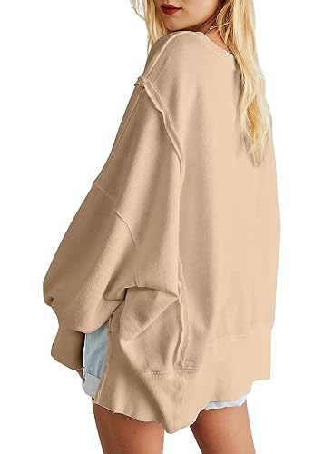 JOKELUCK WOMENS WARM FALL OVERSIZED SWEATSHIRTS LIGHTWEIGHT CREW NECK LONG SLEEVE SOFT CUTE FASHION WEAR KHAKI SMALL