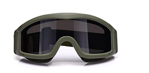 coolsport 3 lens Tactical Airsoft Safety Eye Protection Full Seal Foam Pad Vented Goggles with bag, Protective Eye Goggles, Safety Glasses, Chemical Splash and Impact Resistant Goggles (Green)