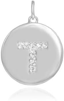 10k White Gold Diamond Charm Disc Initial Letter T Pendant