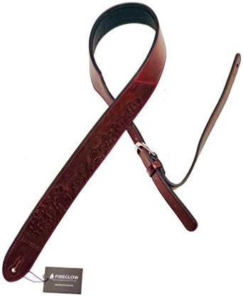 スポンサー プロダクト Fireglow ギターストラップ レザー 本革 ガーメントpuレザー ローズ バーガンディ 薔薇 Ms03 超特価 合皮 Burgundy