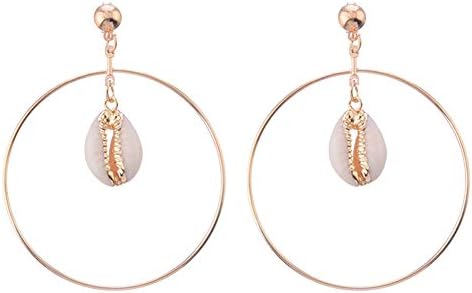 hbz11hl Hollow Big Circle Cowrie Shell Drop Statement Stud Earrings Women Beach Jewelry Golden