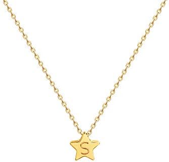 Women Initial Necklace Gold Star Pendant Engraved Alphabet Letter 14K Gold Filled Lucky Trendy Dainty Chain Boho Beach Simple Delicate Handmade Jewelry Gift