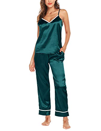 Romanstii Silk Satin Pajamas Sleepwear Set Cami Sexy Loungewear PJ Green S-XXL