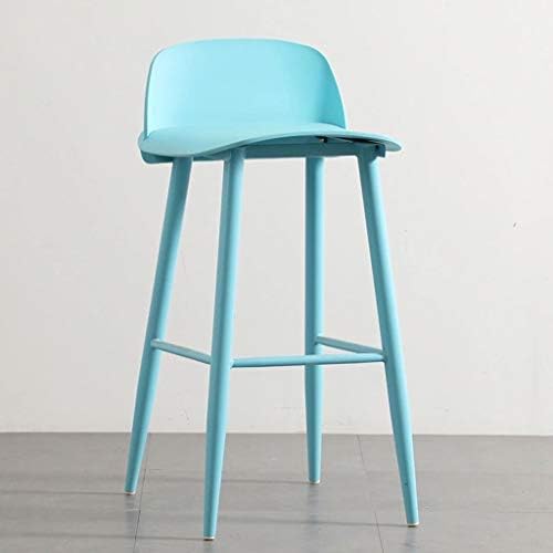 XNLIFE Bar Stools Kitchen Breakfast High Chair Plastic Seat Cushions Backrest and Metal Legs Frame Indoor Outdoor Bistro and Cafe High chair (Color : Blue, Size : 60cm)