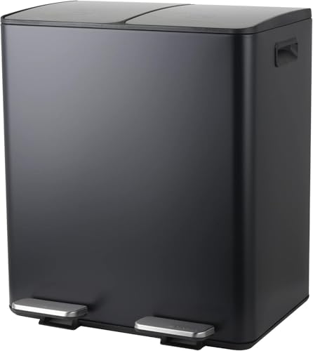 Spirella Waste Separation System 40 L (2 x 20 Litres) with Inner Bucket, Large Waste Bin, Pedal Bin, Stainless Steel, Soft-Close Mechanism, Black
